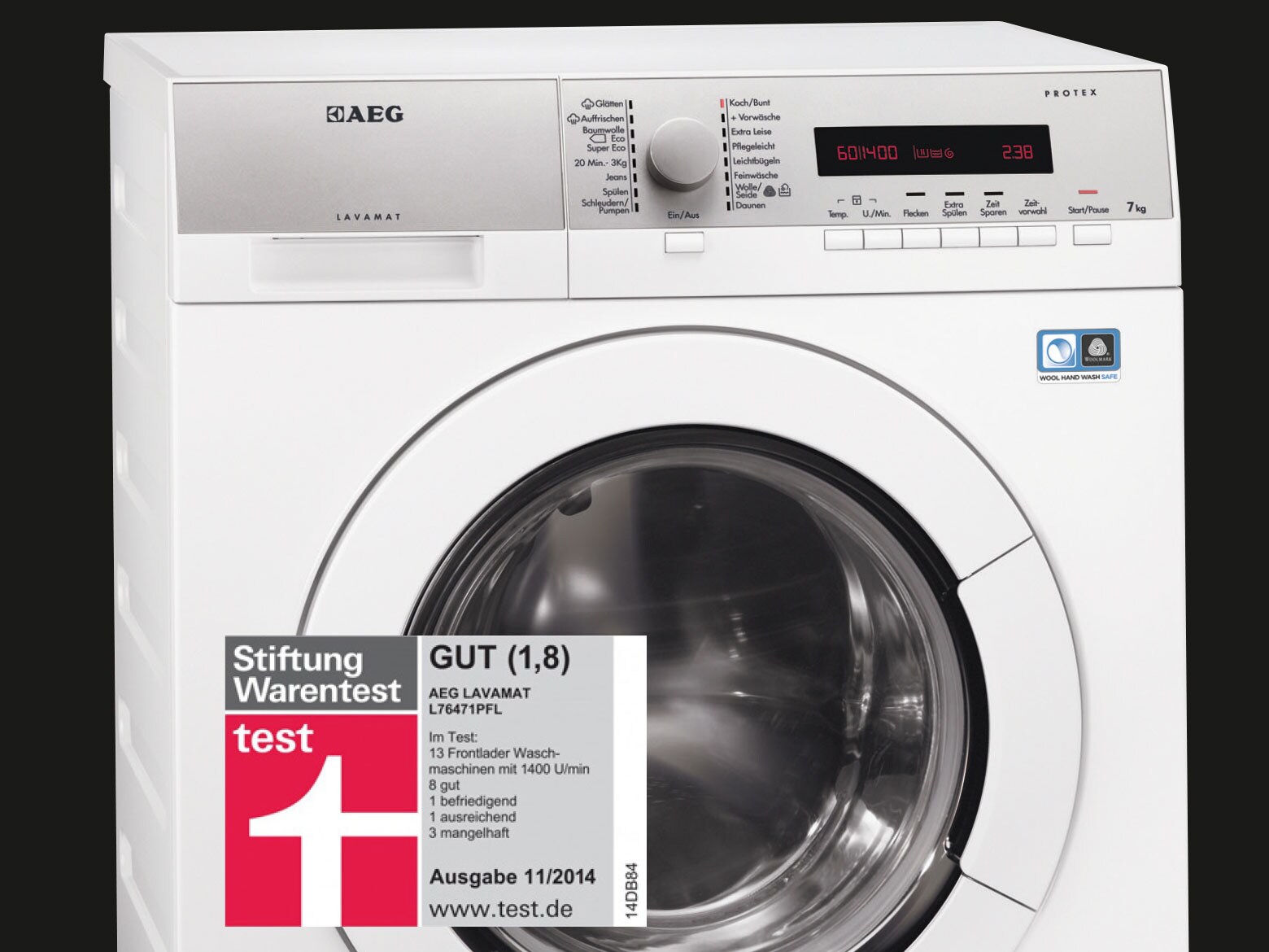 Die AEG Waschmaschine LAVAMAT L76471PFL erhielt das Testurteil "Gut" in Stiftung Warentest Ausgabe 11/2014