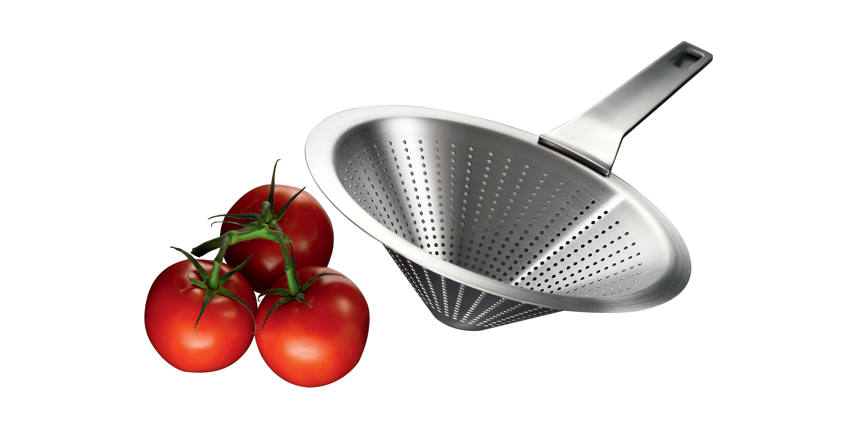 Der Chinoir Colander der Gourmet-Serie mit Tomaten