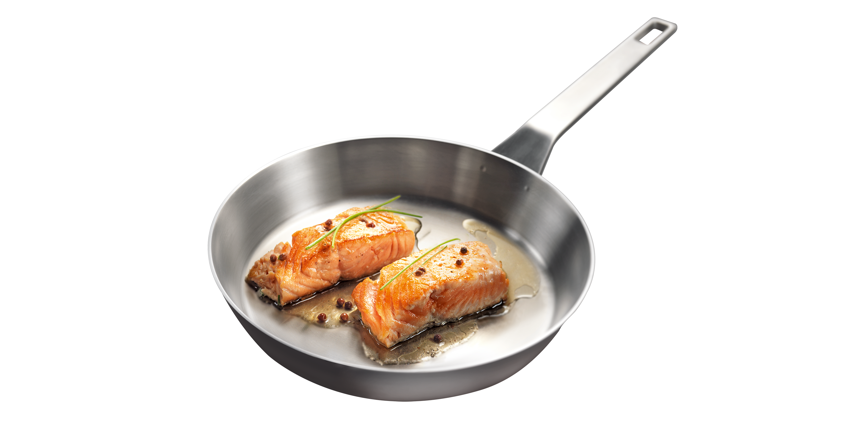 Antihaft-Bratpfanne der Gourmet-Serie, in der Fisch gebraten wird.