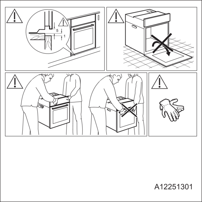 Ziehe den Backofen nicht am Türgriff und benutze Handschuhe