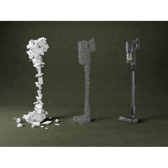 Three versions of stick hoover showing the sustainble construction.