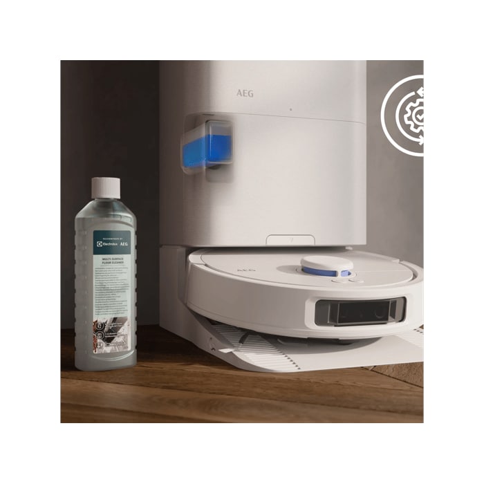 Automatically dispensed detergent removes dirt and odours from the mops