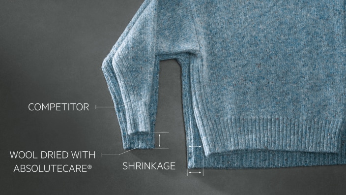 Nahaufnahme von zwei blauen Strickpullovern