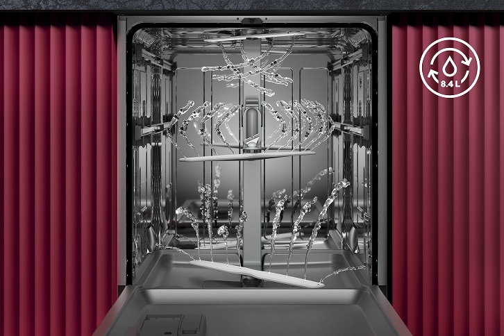 Bild eines geöffneten Geschirrspülers mit AquaSave